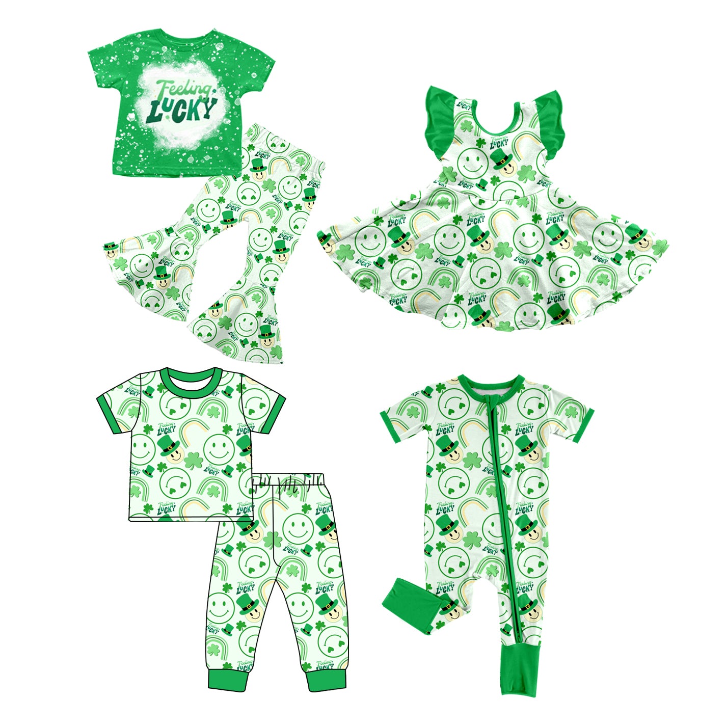 12.3 custom each style moq 5eta 4-6week Sibling Sister green baby girl sets 1 and sets 2 and dress and boy rompers match family design