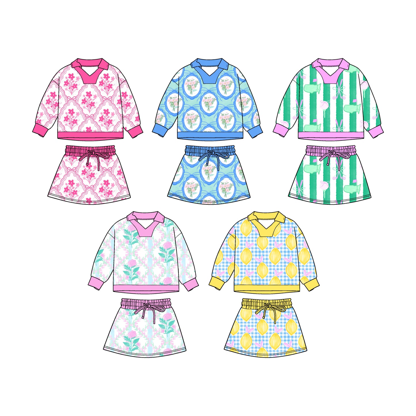 25.11.4 custom each style moq 5 eta 6-8week Sibling Sisters floral baby girl long sleeve skirts sets 4 match family design