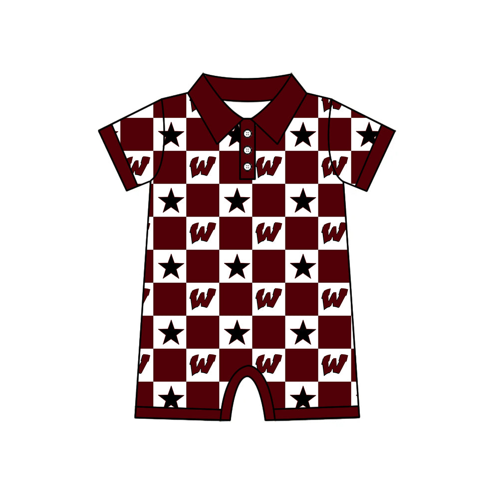 Custom moq 5 mix size milk silk summer teams Baby Girl Dark Red Sleeveless Top Skirts Set Dress And Shorts Yoga Checked Outfit Boy's Checked Short-Sleeved Polo Shirt And Romper