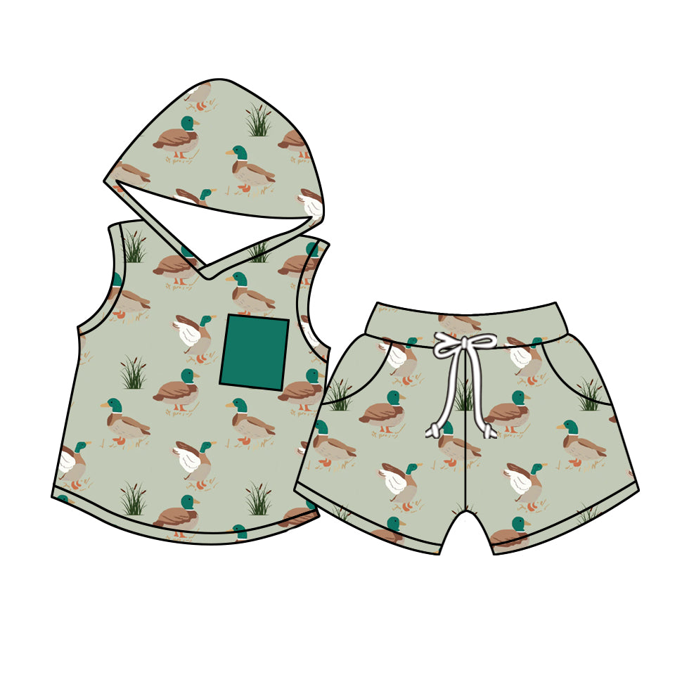 10.28 custom each style moq 5eta 4-6week baby kids clothes duck hooded short sleeve shorts pajamas sets