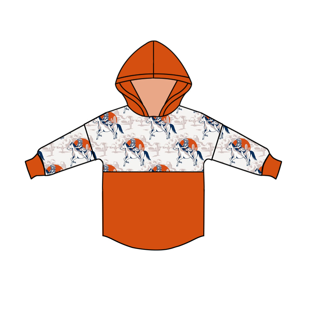 8.17 custom each style moq 5 eta 4-6week baby boys clothes riding horse brown hooded long sleeve top