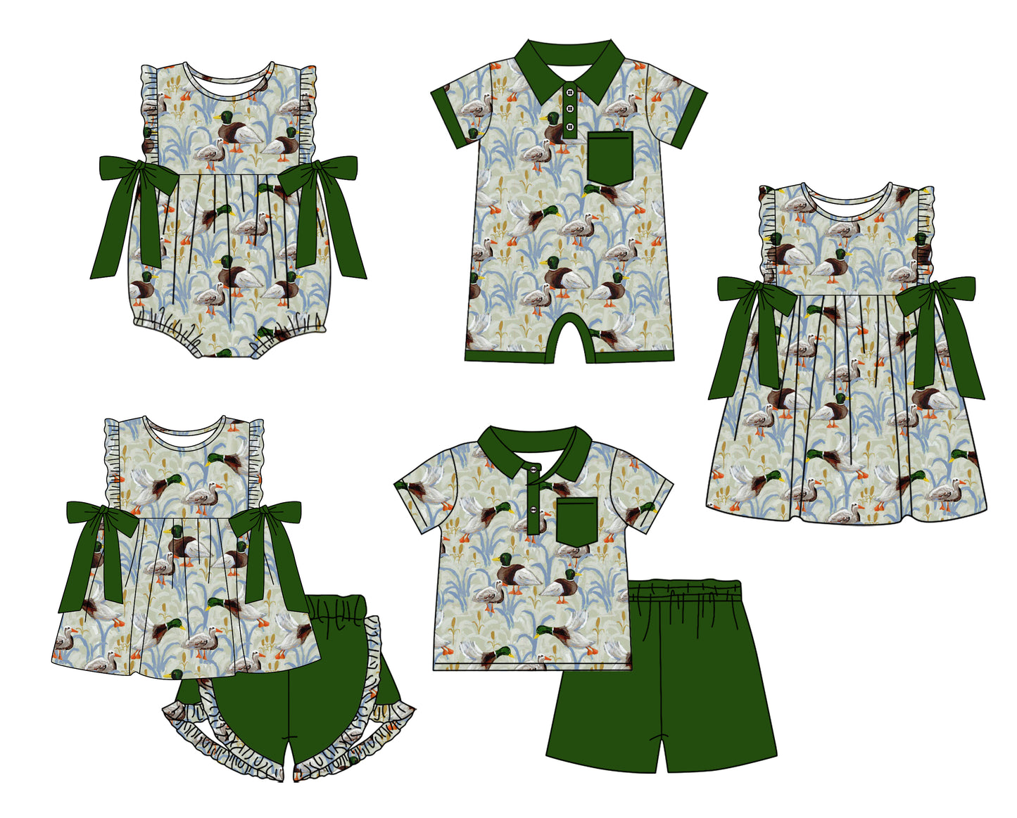 11.28 custom each style moq 5eta 4-6week Sibling Sister duck baby girl short sleeve shorts sets and sets 2 and girls romper and boy romper and dress match design