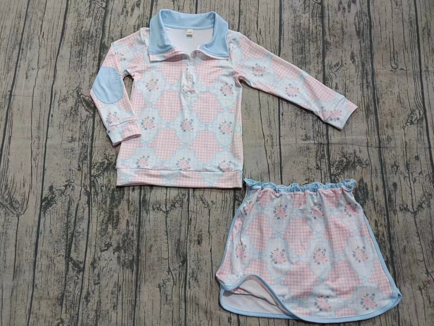 4Custom moq 3 eta 6-7weeks baby girl clothes floral bow long sleeve skirts sets-25.8.26