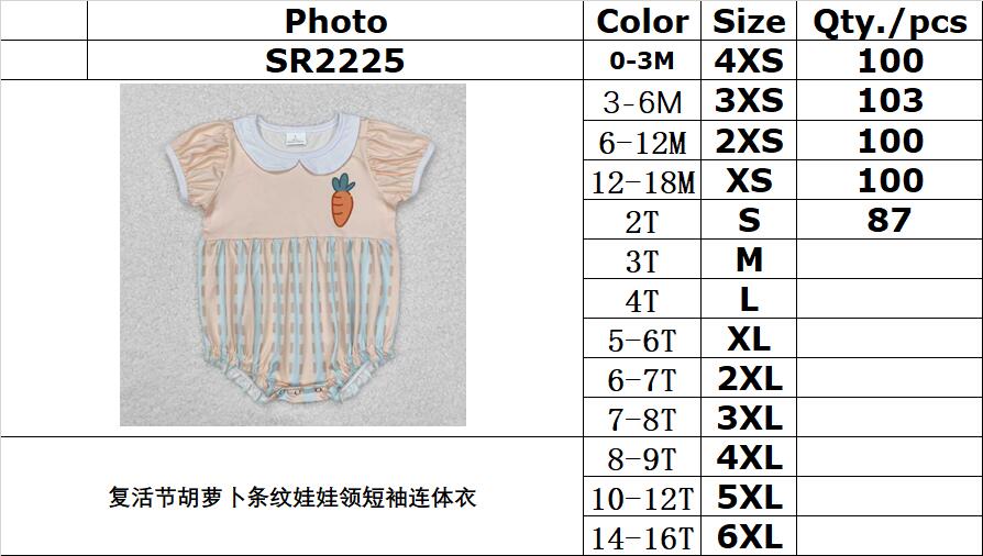 RTS NO MOQ ETA 5/7days arrived SR2225 Easter carrot striped baby collar short-sleeved jumpsuit