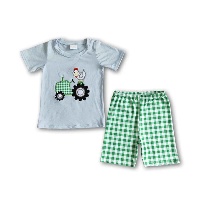 BSSO0031 Baby boy farm chicken shorts sets