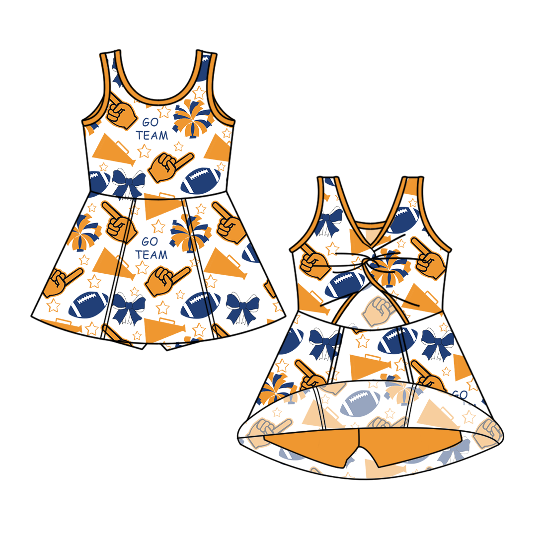 Custom moq 5 mix sizes summer teams baby girls clothes team orange short sleeve skirts shorts sets and dress-25.6.7