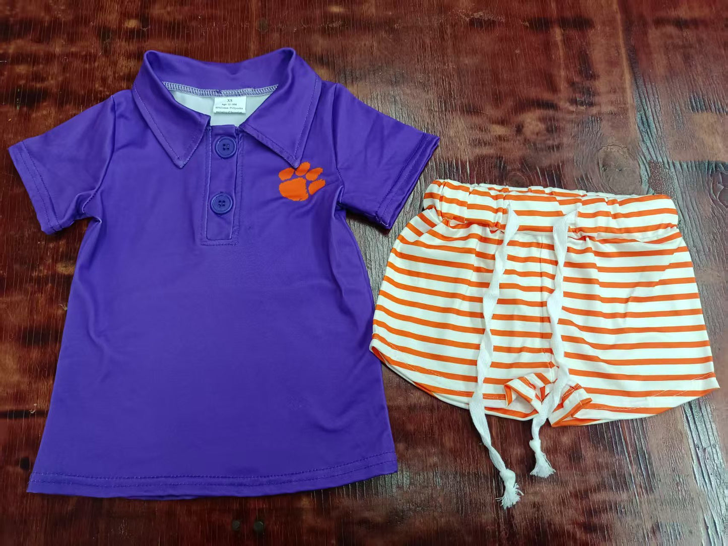Custom moq 3 eta 6-7weeks baby boys clothes team purple short Sleeve shorts sets