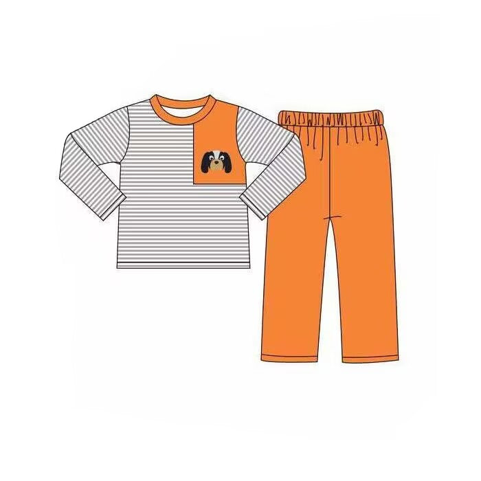 Custom moq 3 tat about 6-8 weeks Lop-eared dog black and white striped long-sleeved top-orange straight pants set