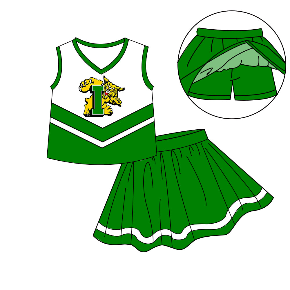 Custom moq 5 mix size milk silk eta 6-8weeks summer team green baby girls clothes team sleeveless skirts shorts sets-25.7.11
