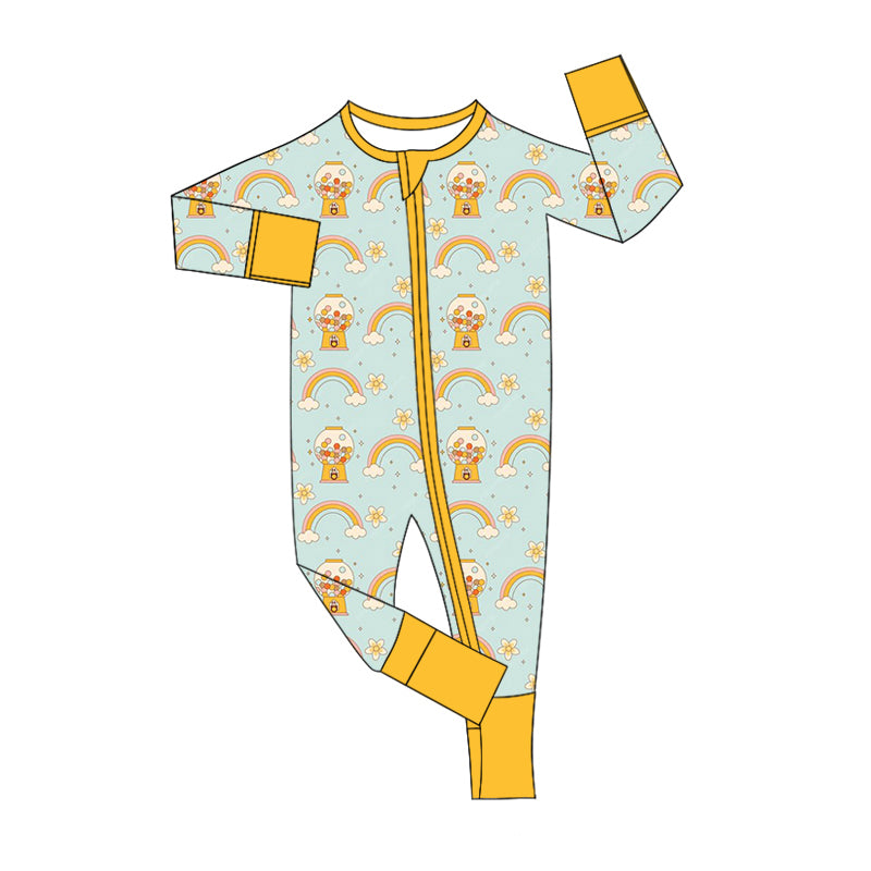 8.13 custom each style moq 5eta 4-6week Sibling Sister rainbow yellow baby girls sets and rompers match family design