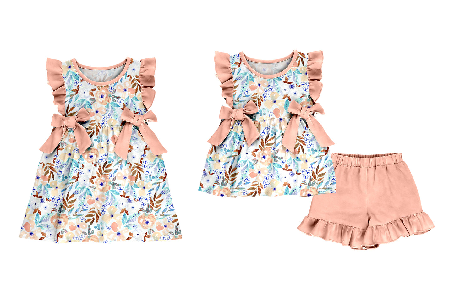 2.26 Custom moq 5 mix size Sibling Baby Girl's Sleeveless Top With bow And Shorts Set Cute Dress for Summer