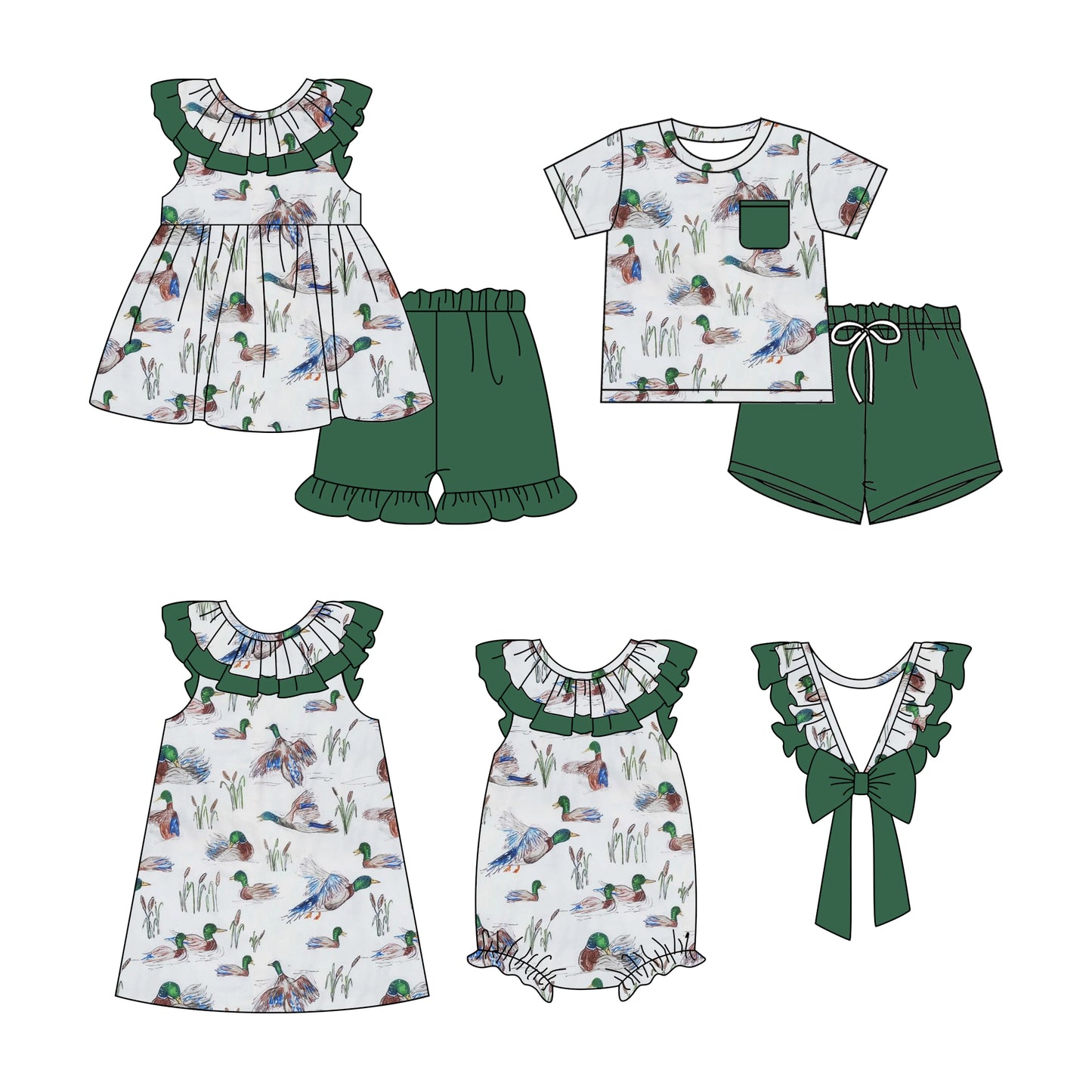 11.28 custom each style moq 5eta 4-6week Sibling Sister duck baby girl short sleeve shorts sets and sets 2 and girls romper and dress match design