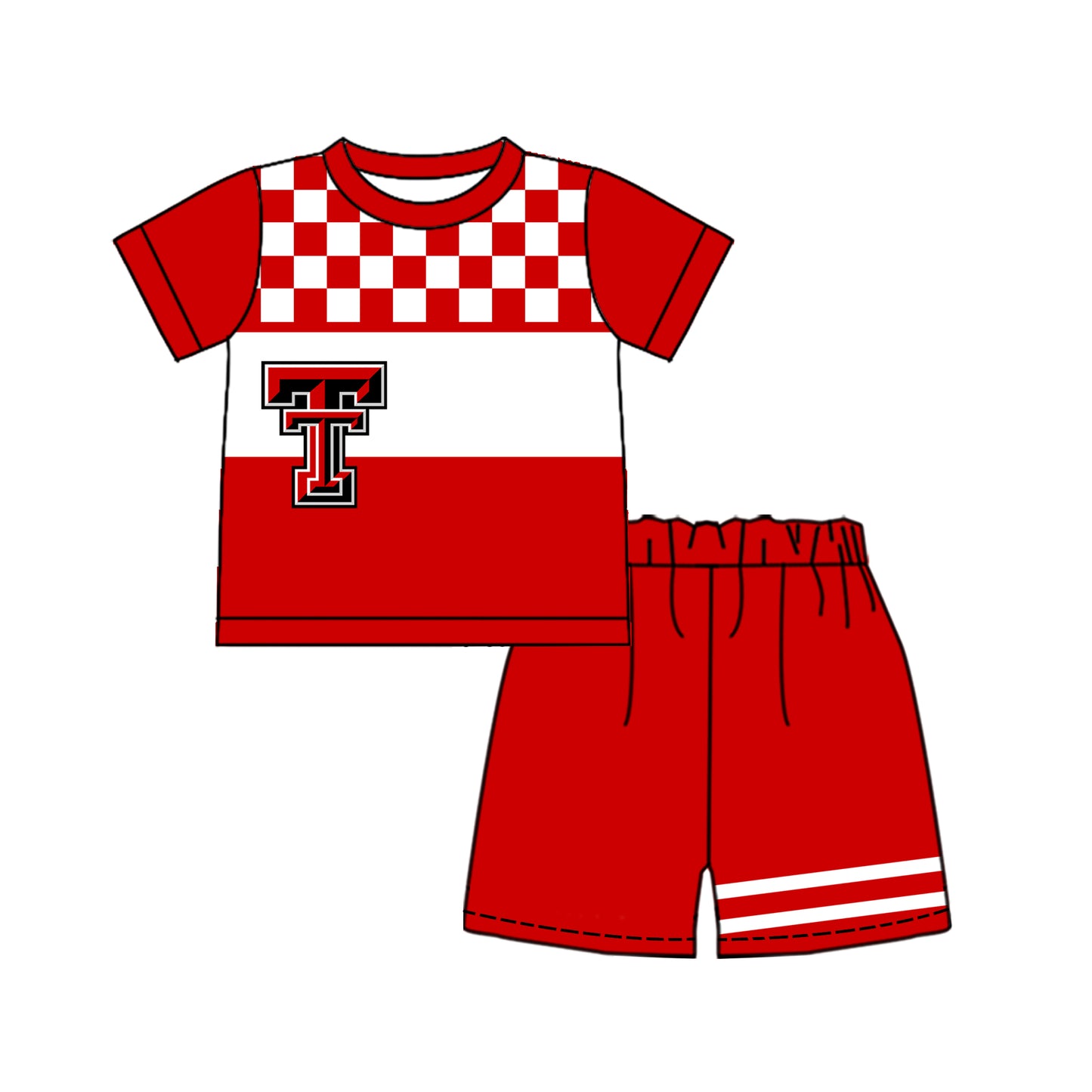 Custom moq 5 mix size milk silk summer teams Baby Boys Red Casual Plaid Short Sleeve Top Shorts Set