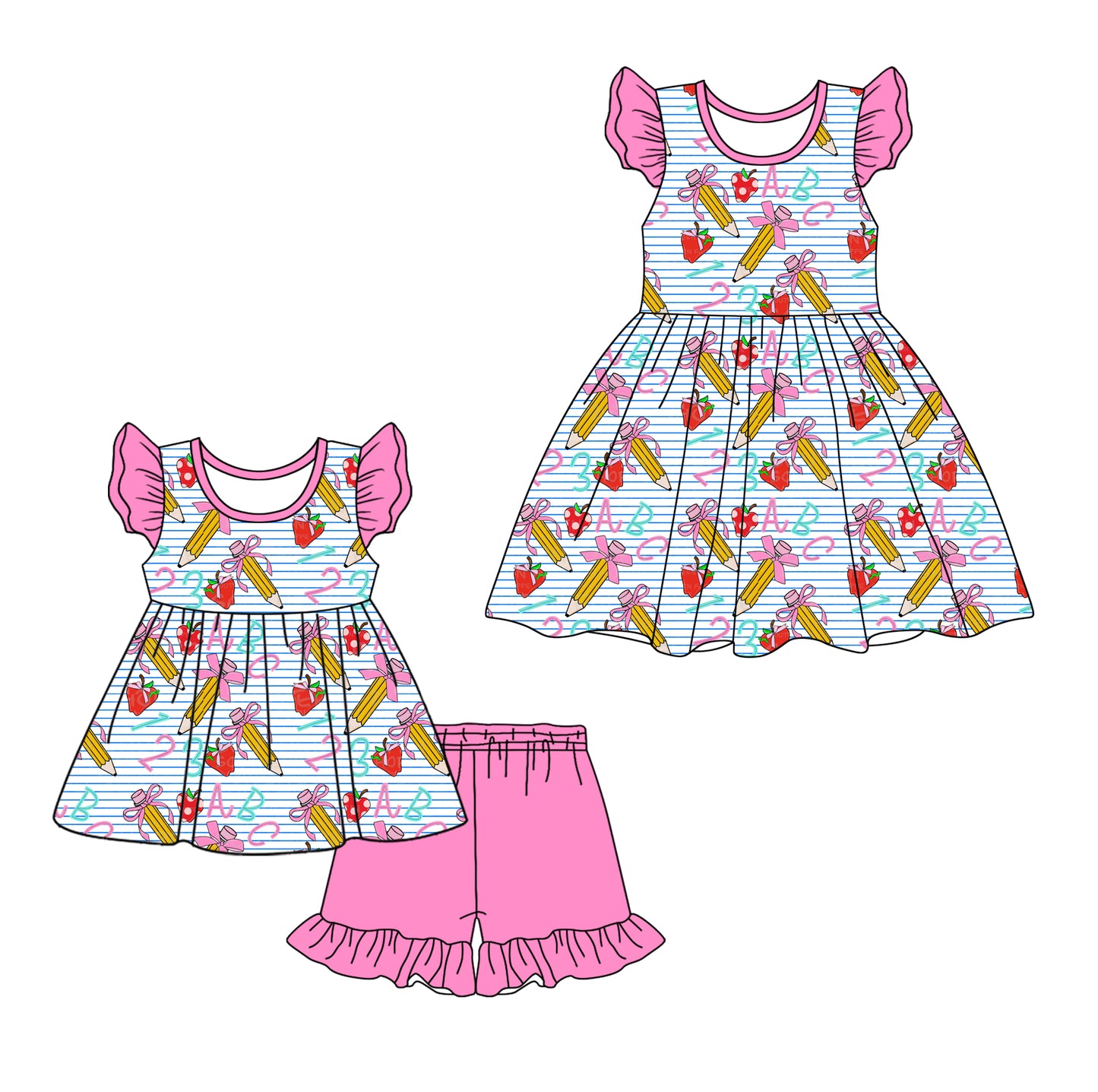 12.28 custom each style moq 5eta 4-6week Sibling Sister pencil baby girl short sleeve shorts sets and dresses match design