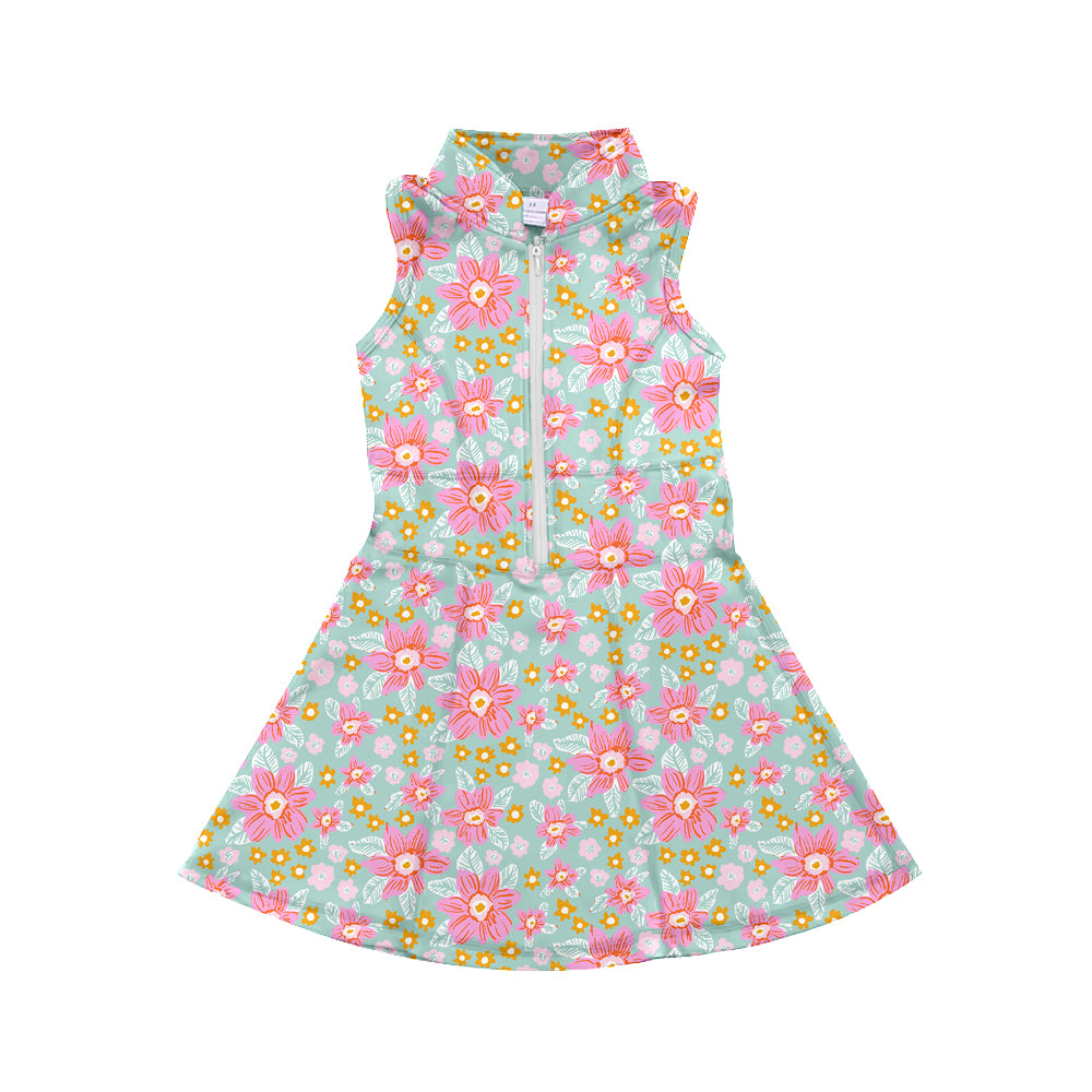 7.2 custom each style moq 5eta 4-6week pink floral baby girls clothes Yoga Wear girls sets and sleeveless dress