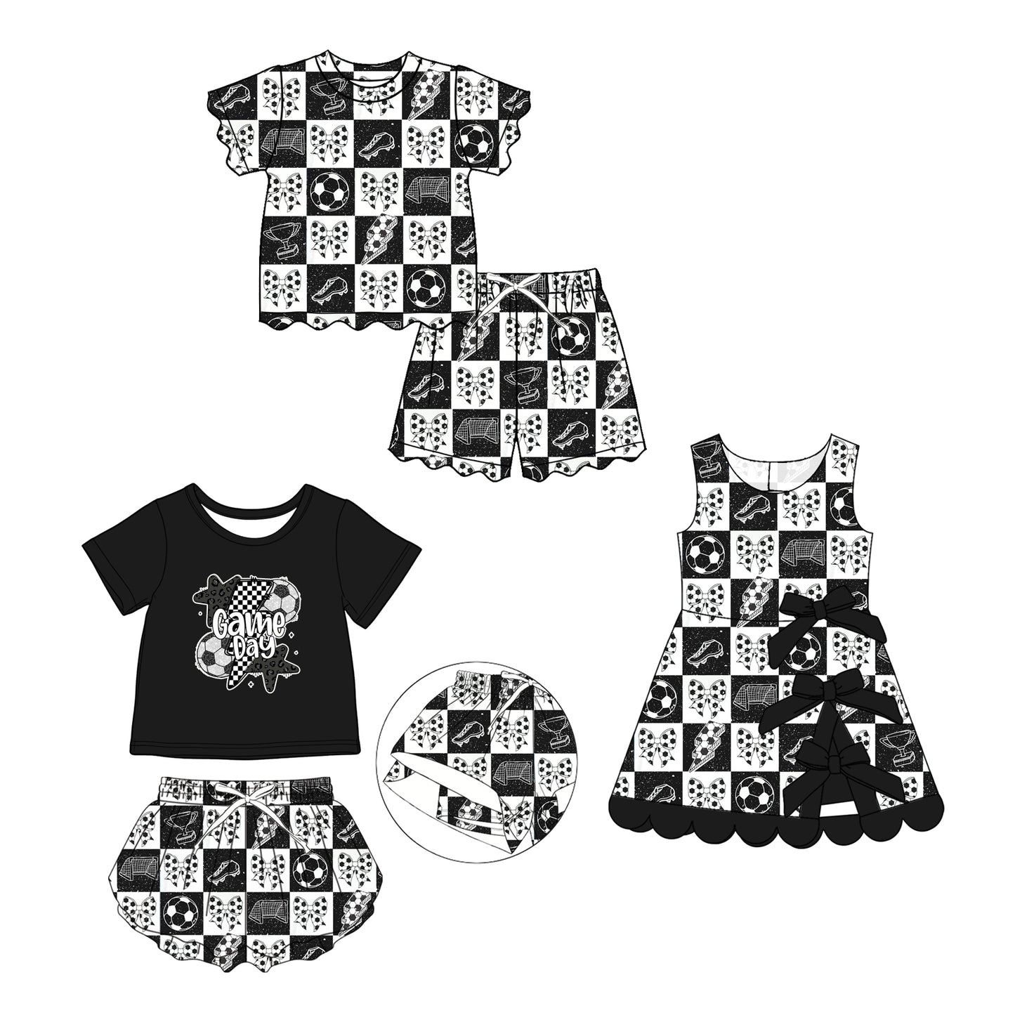 3.28 Custom moq 5 mix size Sibling Baby Girl Checked Scallop Short-Sleeved Top And Shorts Set Dress Summer Outfits