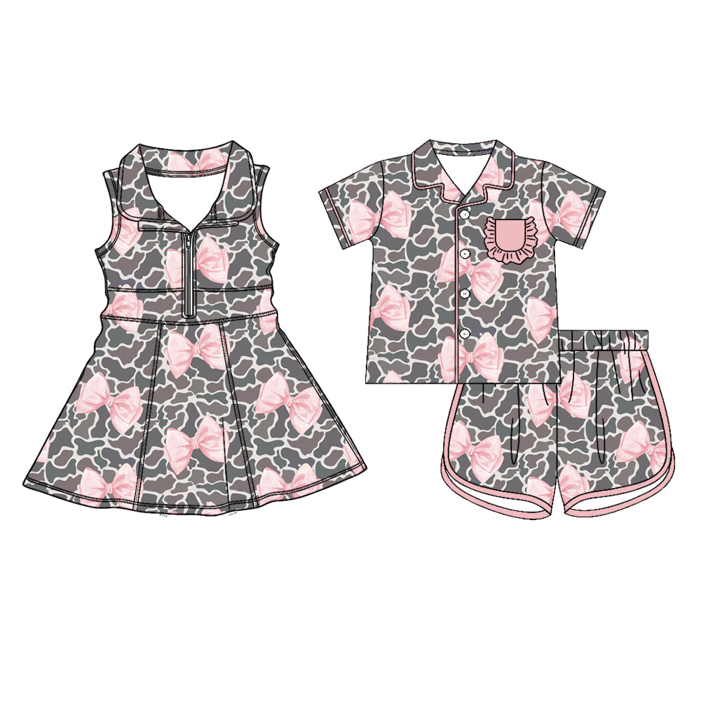 26.1.22 custom each style moq 5 eta 6-8week Sibling Sister camouflage bow baby short sleeve shorts sets and dress match design