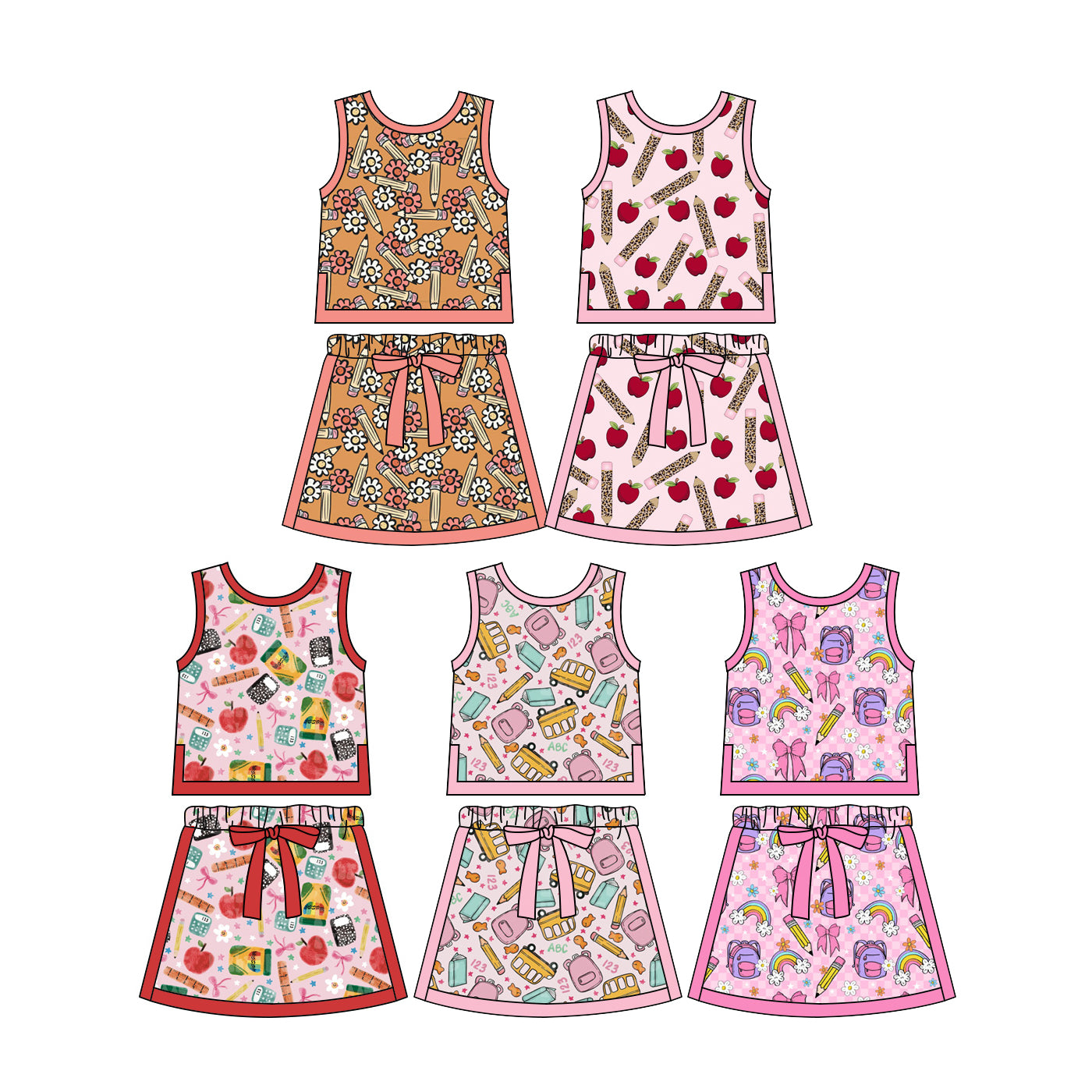 2.28 Custom moq 5 mix size Sibling Baby Girl Back To School Sleeveless Top And Skirt Set Cute Outfit