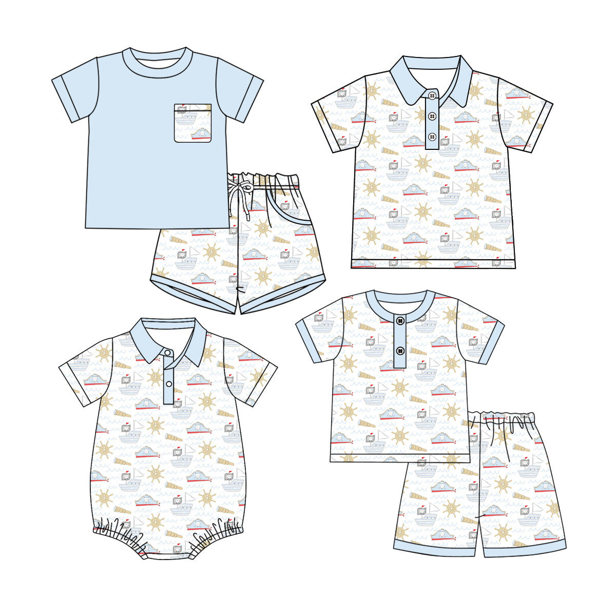 4.11 Custom moq 5 mix size Sibling Baby Boy Blue Short-Sleeved Top Shorts Set Romper And Short-Sleeved Polo Shirt