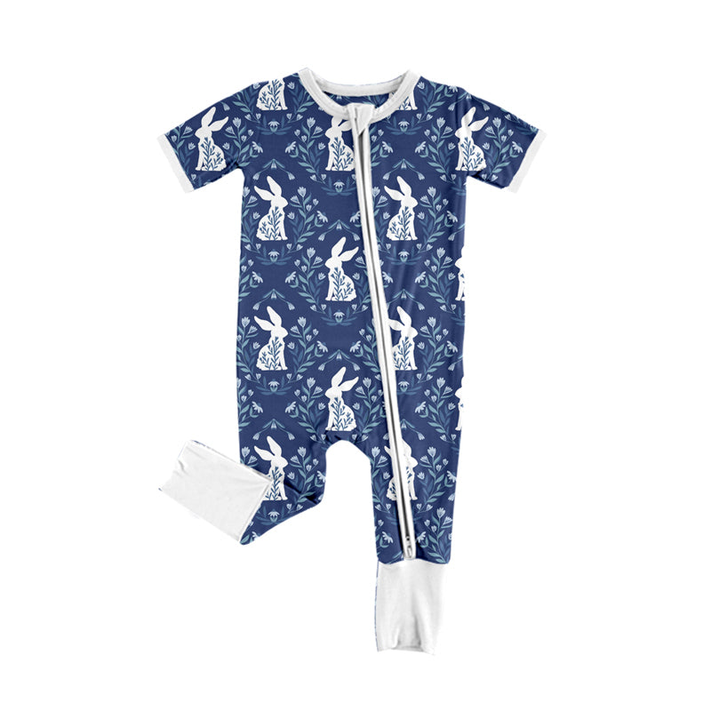 10.25 custom each style moq 5eta 4-6week Sibling Sister easter rabbit blue baby girls short sleeve sets and rompers match design