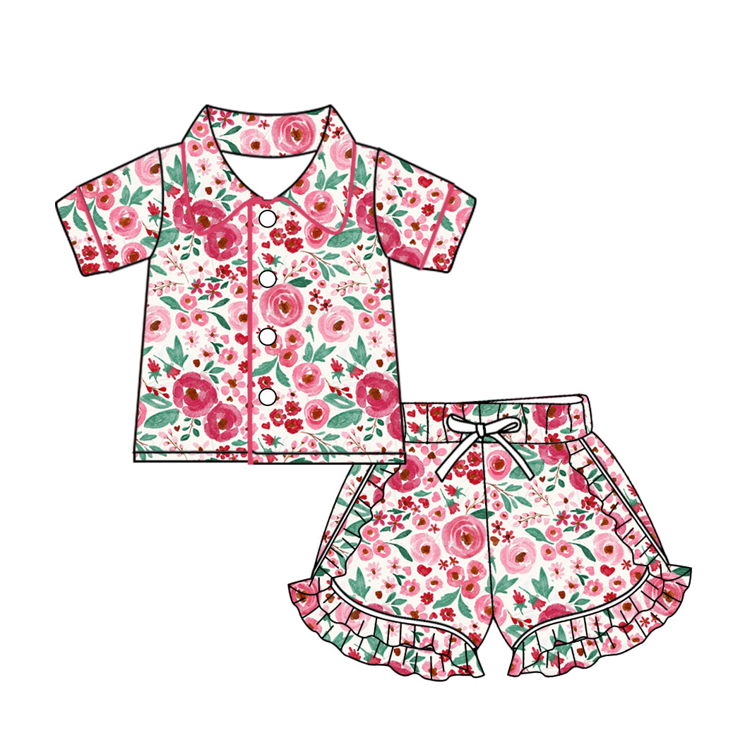 10.22 custom each style moq 5eta 4-6week baby kids clothes floral pink short sleeve shorts pajamas sets