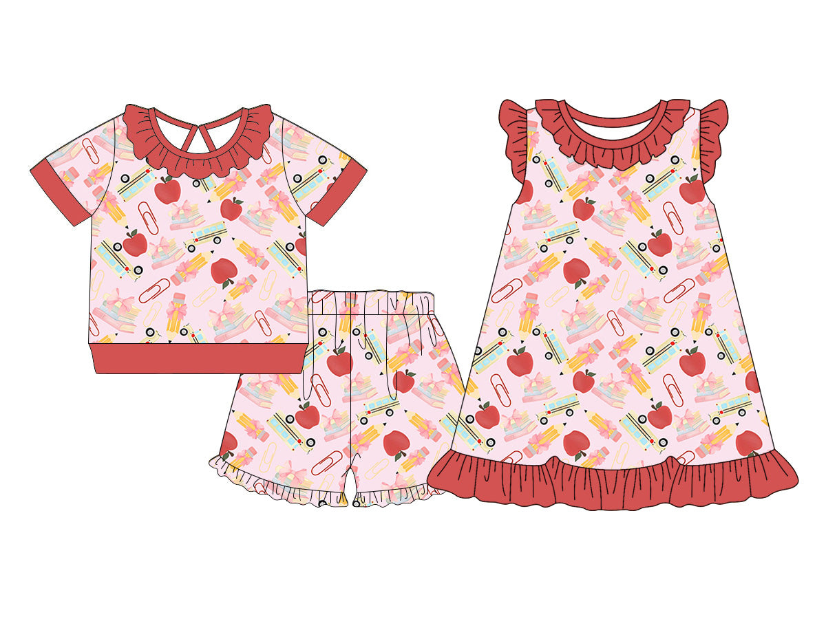 3.12 Custom moq 5 mix size Sibling Baby Girl's Back To School Short-Sleeved Top And Short Set Cute Dress for Summer