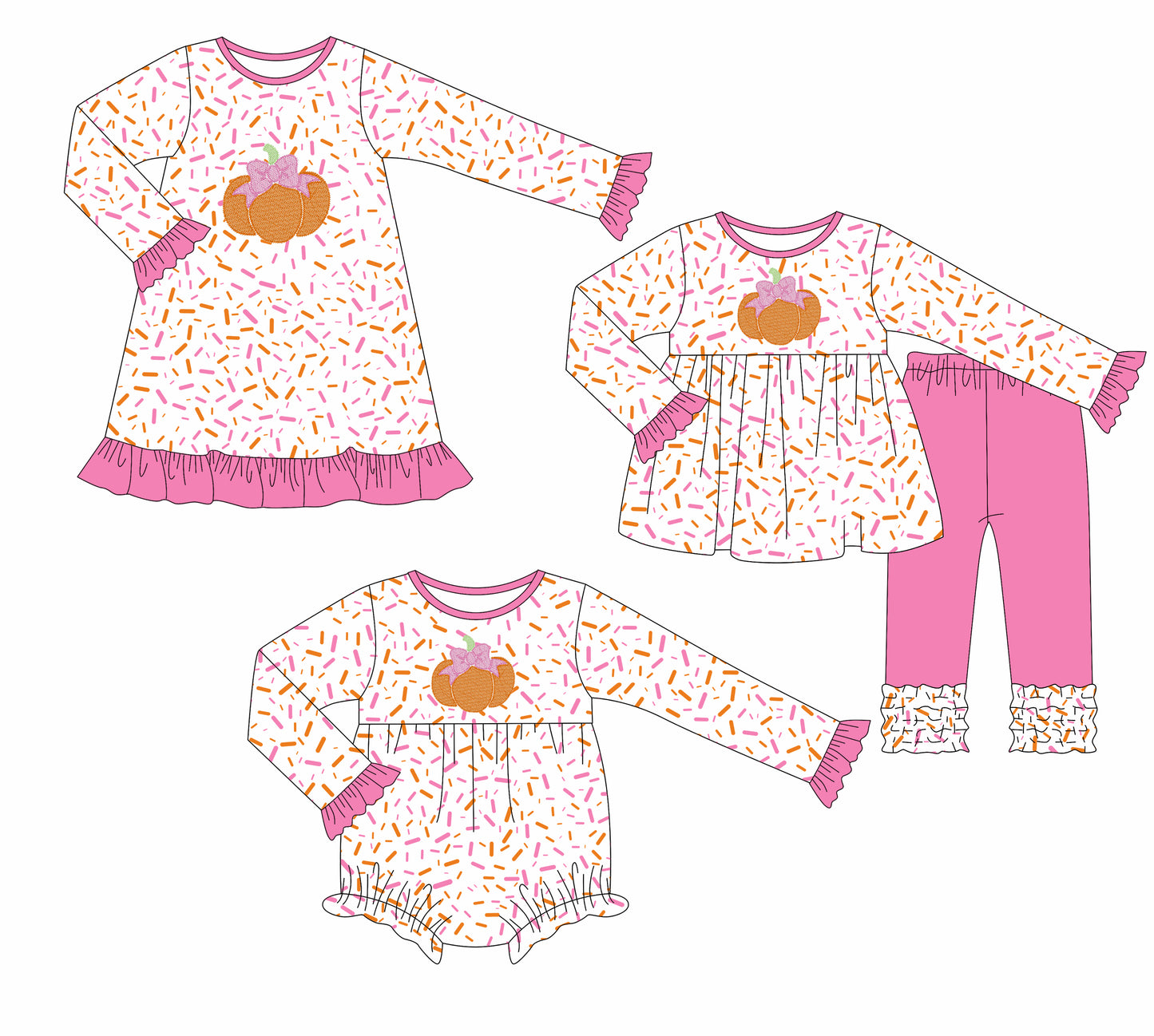 25.7.25 custom each style moq 5eta 4-6week Sibling Sisters pumpkin bow baby girl long sleeve pants sets and dress and rompers match family design