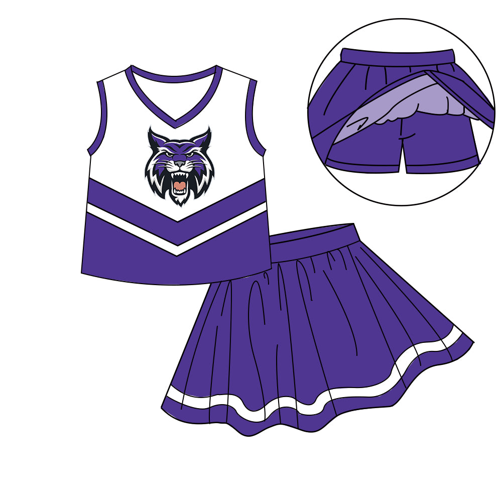 Custom moq 5 mix size milk silk eta 6-8weeks summer teams purple baby girls clothes team sleeveless skirts shorts sets-25.7.7