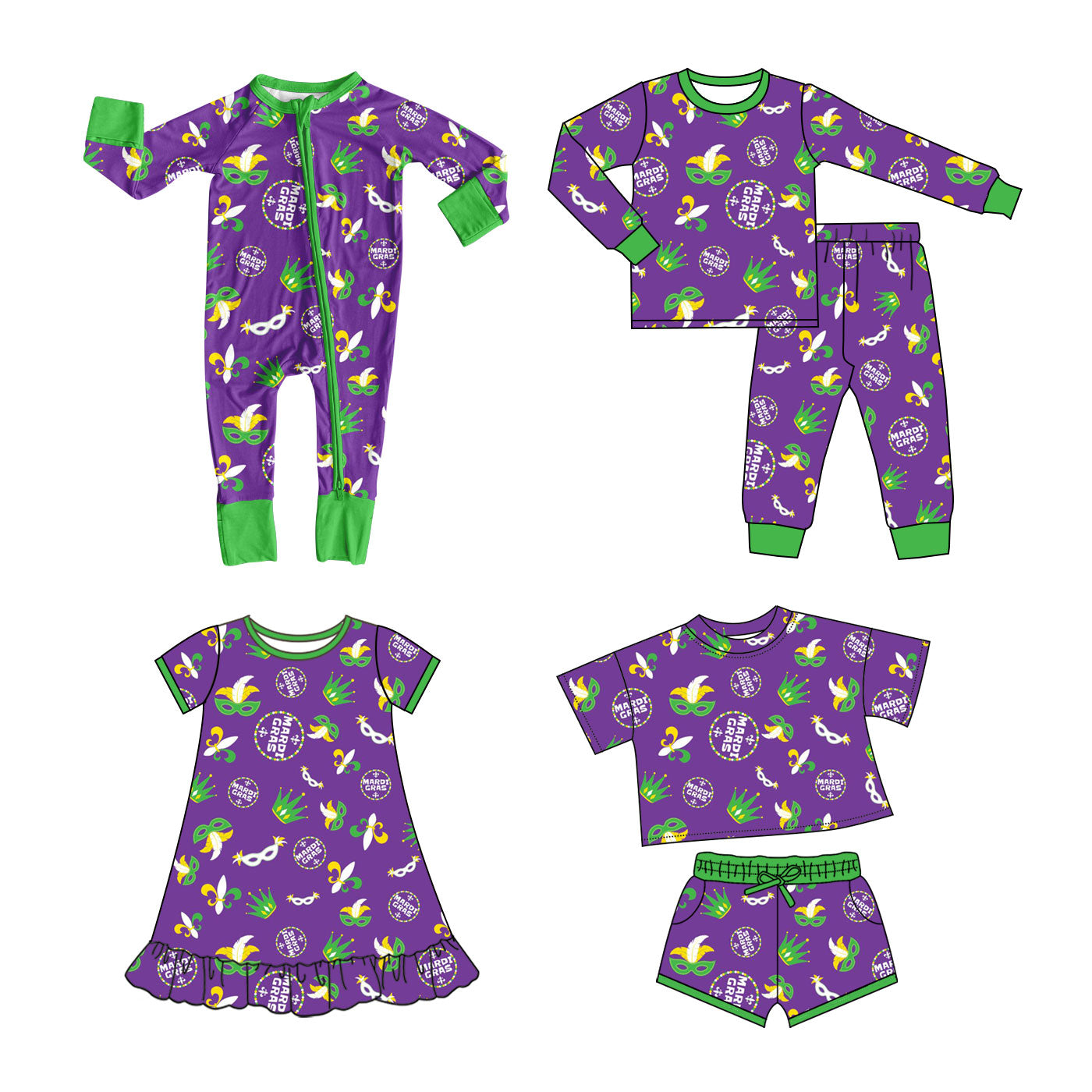 25.10.13 custom each style moq 5 eta 6-8week Sibling Sisters mardi gras baby girl long sleeve pants sets and shorts sets and dress and rompers match family design