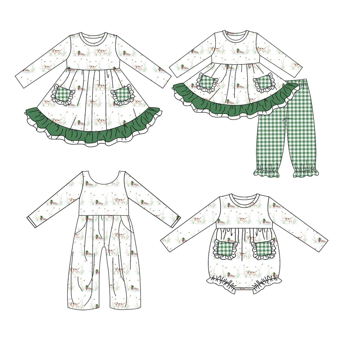 25.6.6 custom each style moq 5eta 4-6week Sibling Sisters duck baby girl long sleeve pants sets and dress and rompers and jumpsuit match family design