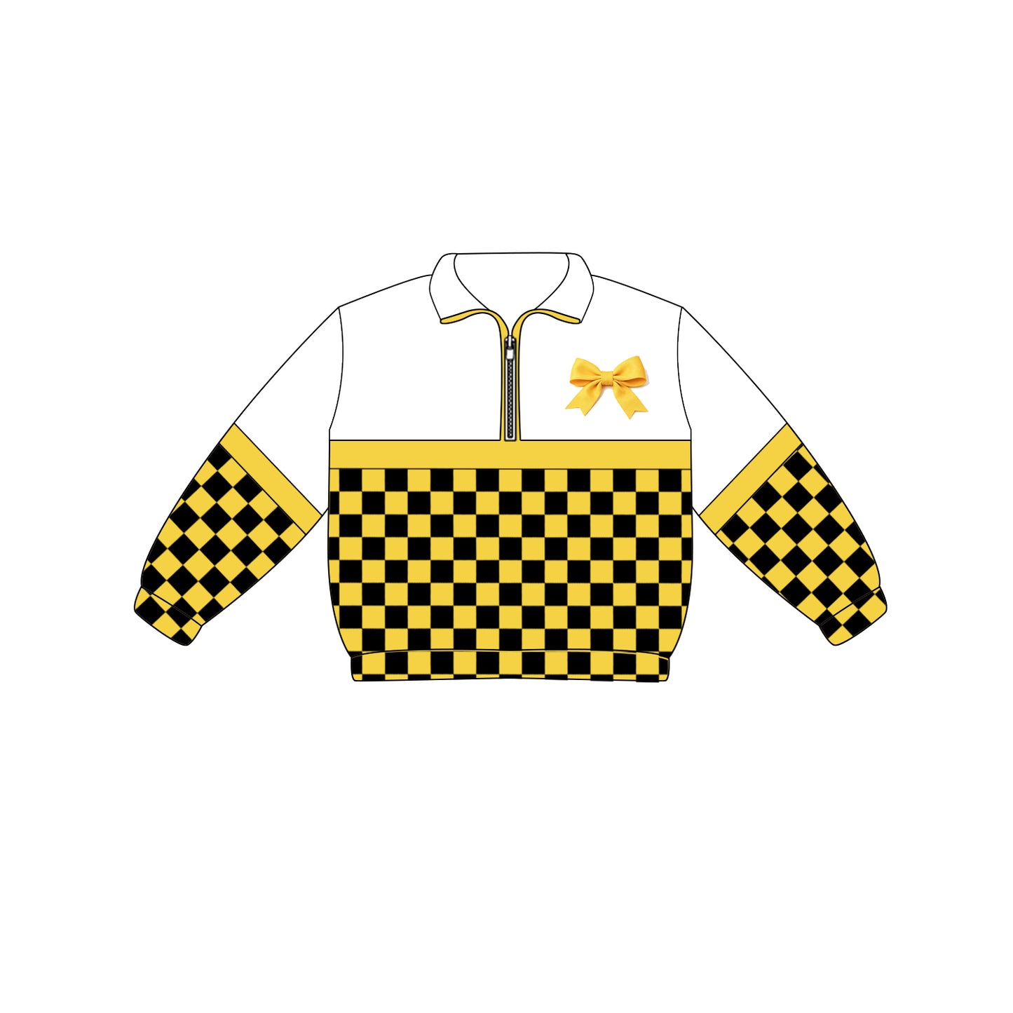 Custom moq 5 mix size milk silk summer teams Adult And Kids Long Sleeve Yellow Checked Tee Shirts Zip Pullovers Tops