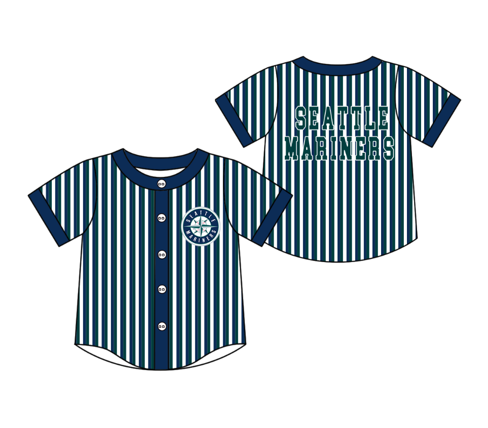Custom moq 5 mix size milk silk summer teams Navy Blue Striped Short-Sleeved Button-Down Shirt for Baby Boy Outfit
