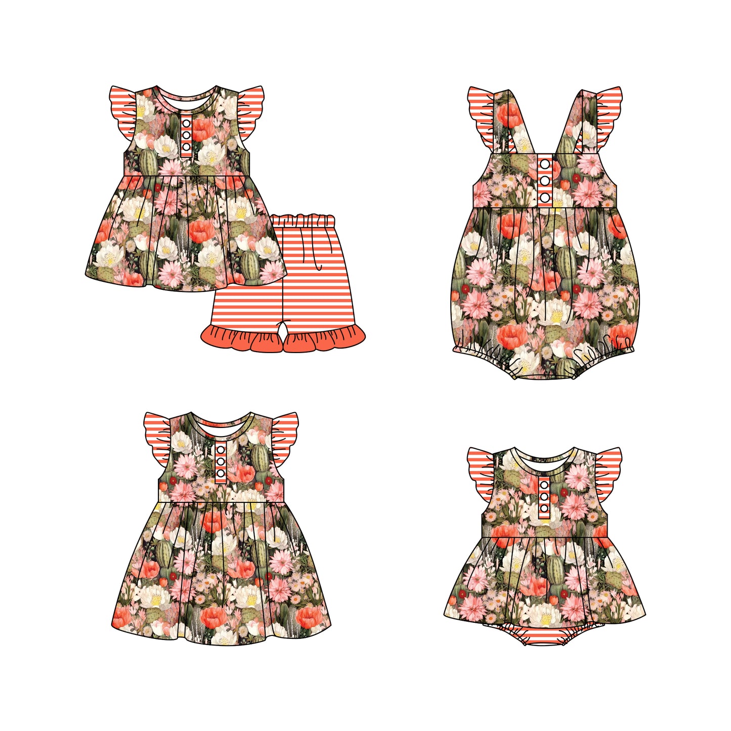 11.18 custom each style moq 5eta 4-6week Sibling Sister floral baby girl short sleeve shorts sets and girls romper and boy romper and dress match design