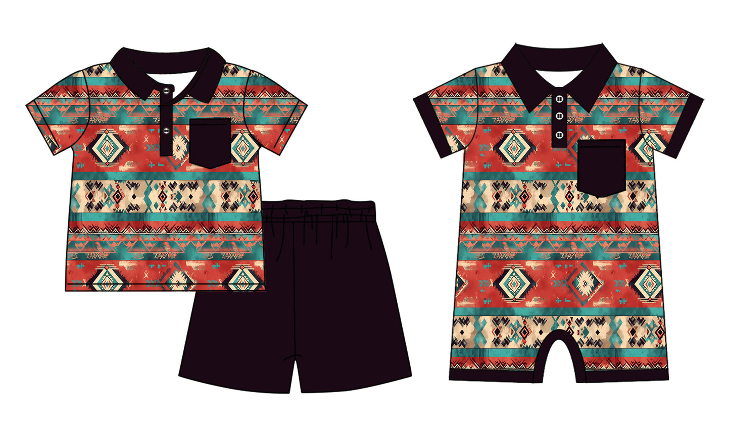 11.22 custom each style moq 5eta 4-6week Sibling Sister geometric baby boy short sleeve shorts sets and rompers match design