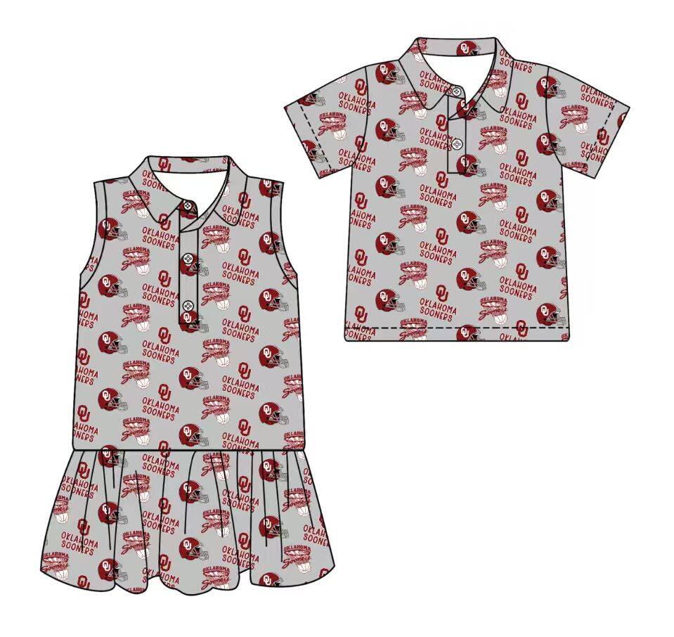 Custom moq 5 mix size milk silk summer teams Grey Sleeveless Dress for Baby Girl Short-Sleeved Polo Shirt for Boy