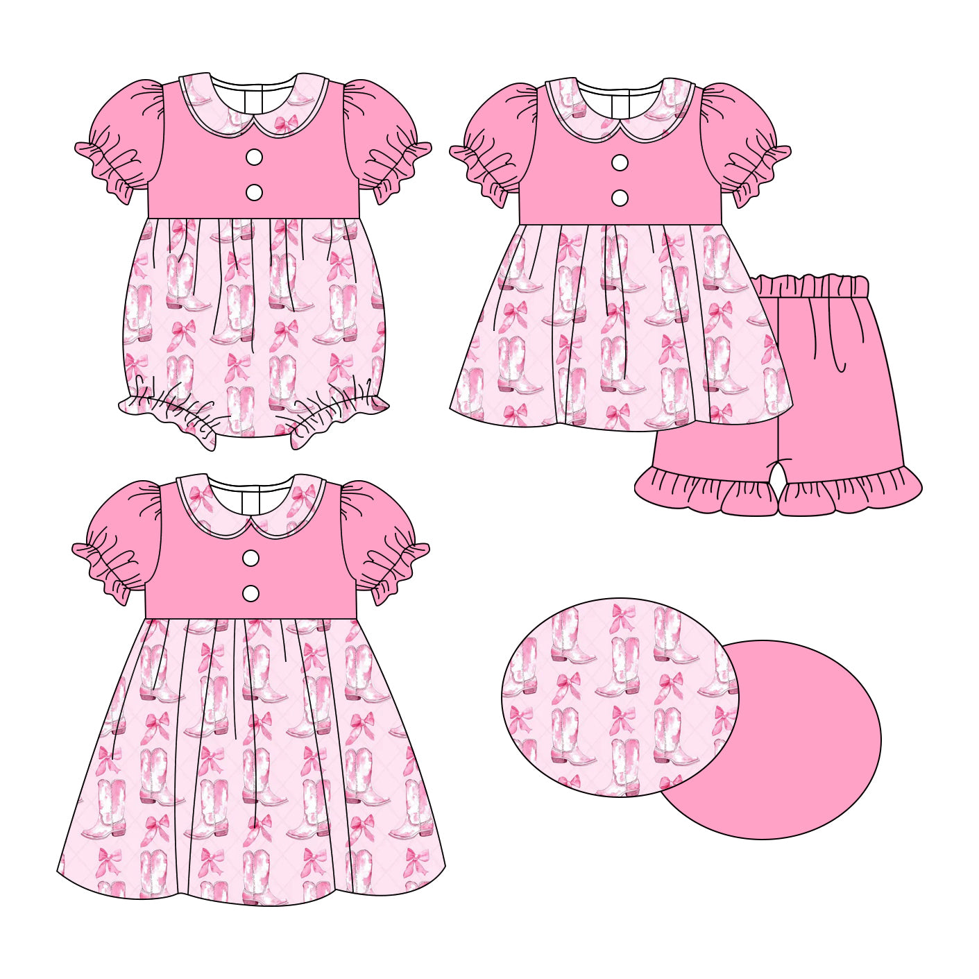 25.10.28 custom each style moq 5 eta 6-8week Sibling Sister boot bow baby short sleeve shorts sets and romper and dress match design