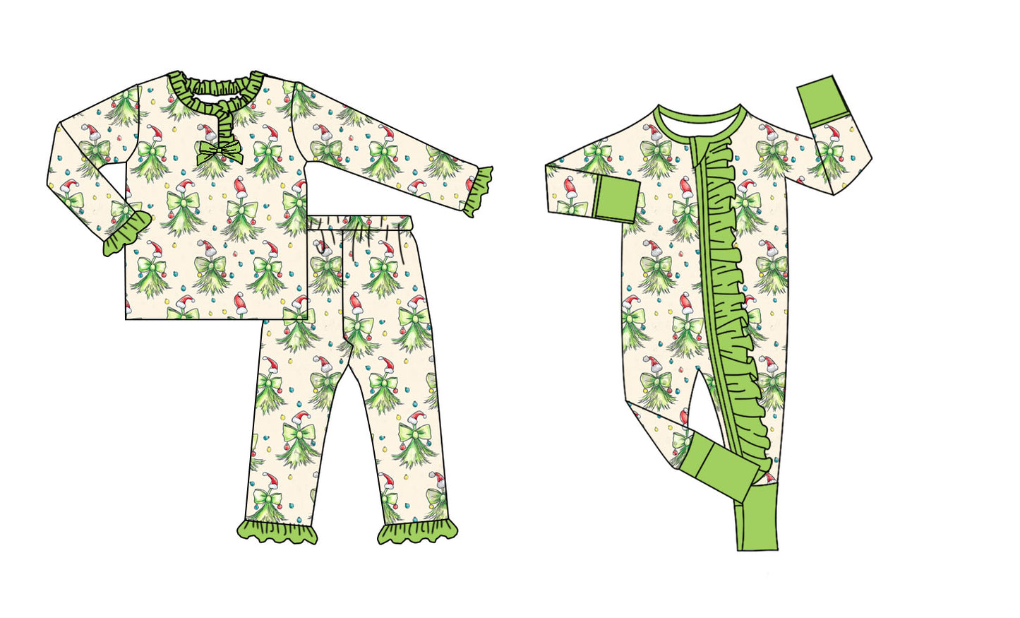 25.8.28 custom each style moq 5eta 4-6week Sibling Sisters Christmas bow green baby girl clothes long sleeve pants sets and romper match family design