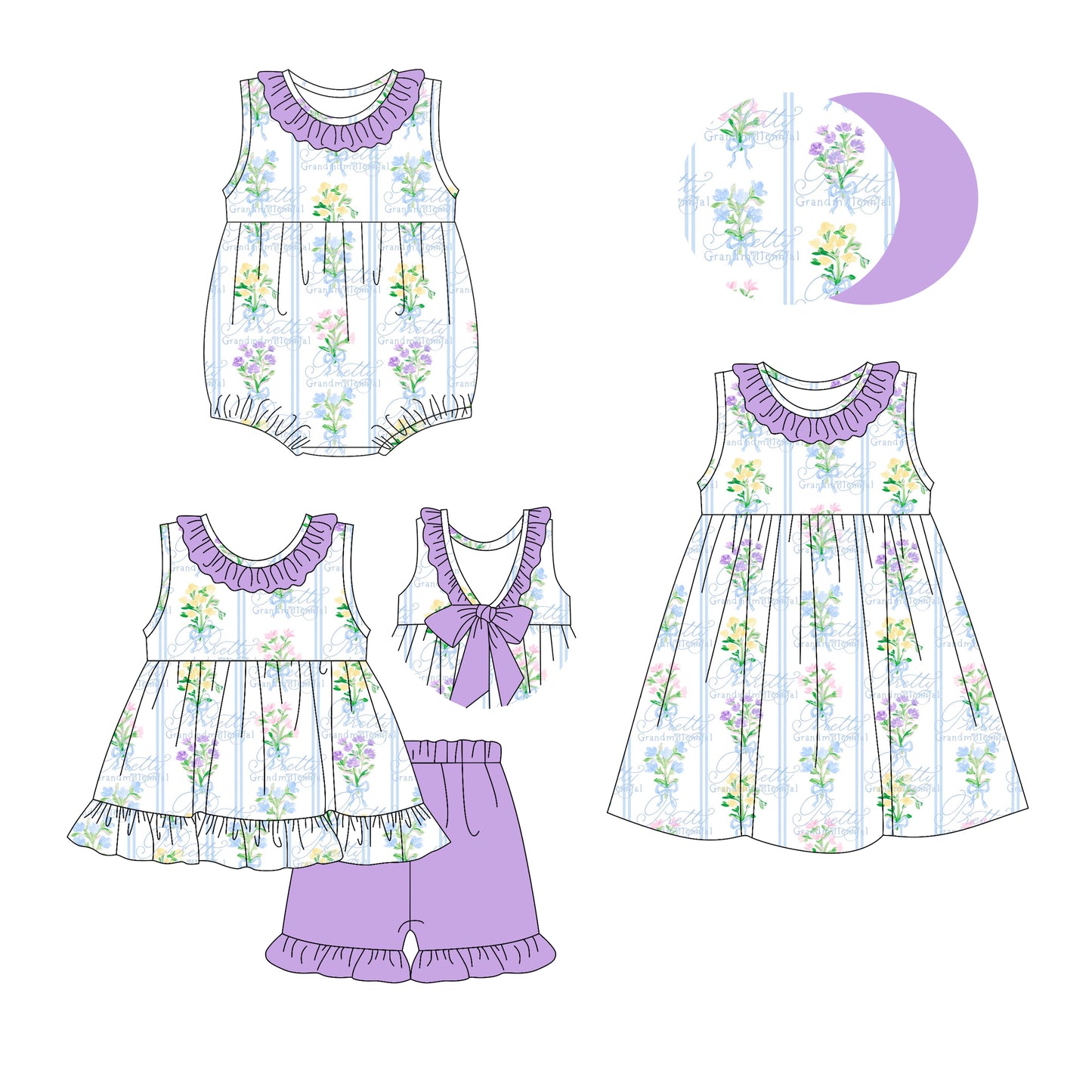 2.25 custom each style moq 5eta 4-6week Sibling Sisters floral baby girl short sleeve shorts sets and dress and rompers match family design