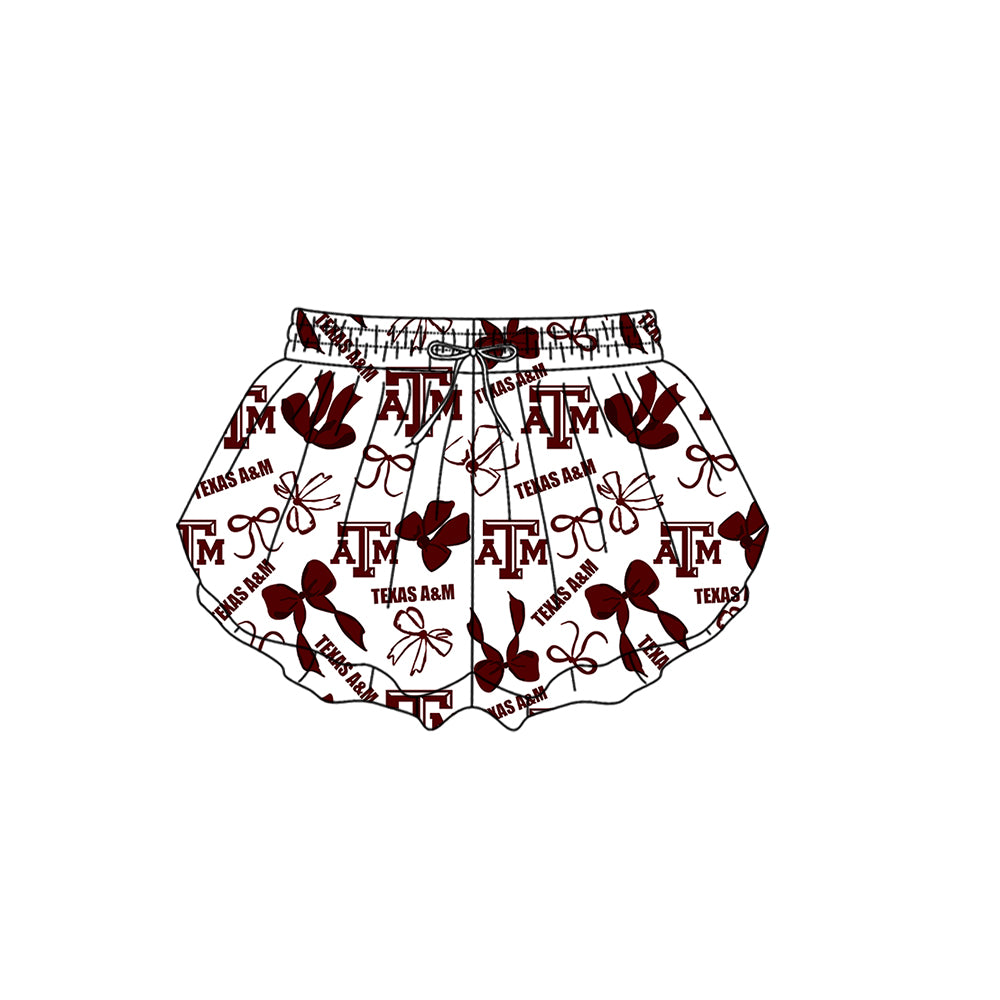 Custom moq 5 mix size milk silk summer teams Baby Girls Dark Red Bow Vest Top Skirt Shorts Sets Sleeveless Yoga Knee Length Dresses Yoga Shorts
