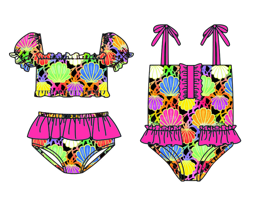 3.13 Custom moq 5 mix size Sibling Baby Girls Short-Sleeved Top Two Pieces Swimsuits One Piece Swimsuits