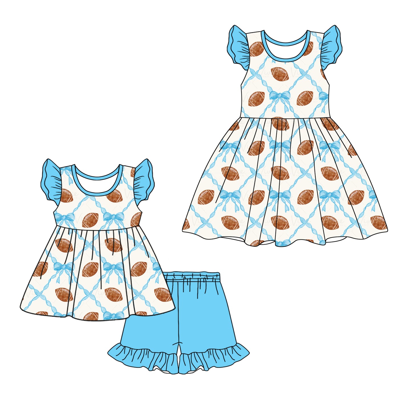 12.27 custom each style moq 5eta 4-6week Sibling Sister rugby bow baby girl short sleeve shorts sets and dresses match design