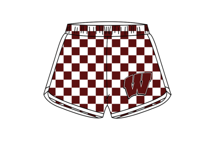 Custom moq 5 mix size milk silk summer teams Boy's Dark Red Short Sleeved Top Plaid Shorts Set Girl's Short-Sleeved Set with Matching Swimsuits Adult Shorts