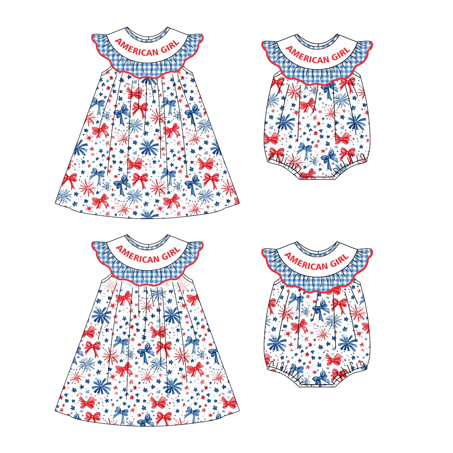 4.22 custom each style moq 5eta 4-6week Sibling Sisters AMERICAN GIRL bow baby girl short sleeve dress and rompers match family design