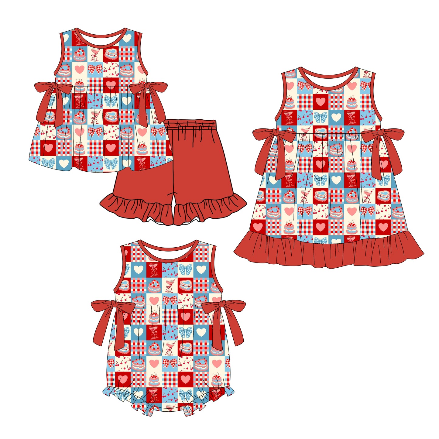 3.24 Custom moq 5 mix size Sibling Baby Girl's Checked Sleeveless Top And Shorts Set Cute Romper Dress for Summer