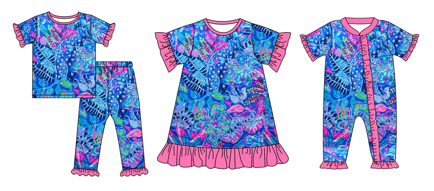 11.11 custom each style moq 5eta 4-6week Sibling Sister pattern baby girl sets and dress and rompers match family design