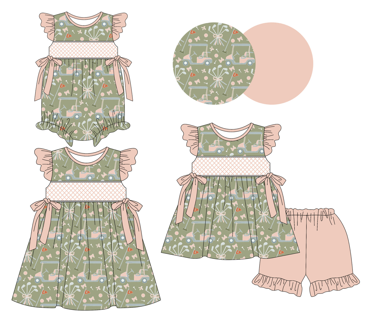 3.10 custom each style moq 5eta 4-6week Sibling Sisters bow baby girl short sleeve shorts sets and dress and rompers match family design
