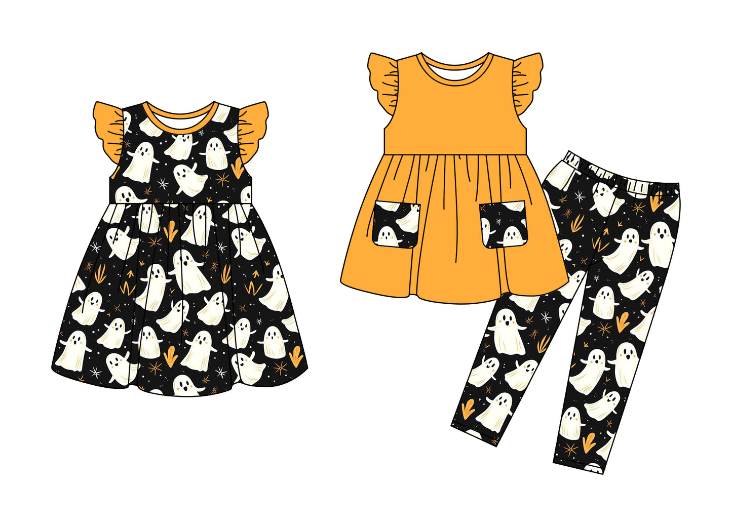25.5.9 custom each style moq 5eta 4-6week Sibling Sister ghost baby girl pants sets and dress match family design
