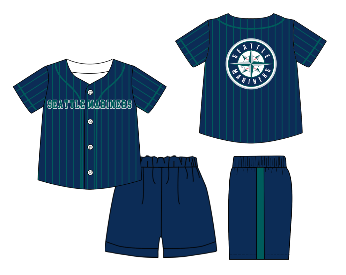 Custom moq 3 or 5 mix size milk silk summer teams baby boy clothes navy blue short sleeve shorts sets-26.1.20