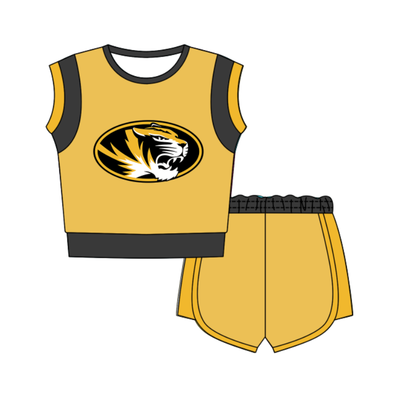 Custom moq 5 mix size milk silk summer teams Yellow Sleeveless O-Neck Top And Shorts Set Cute And Comfortable Kids' Outfit