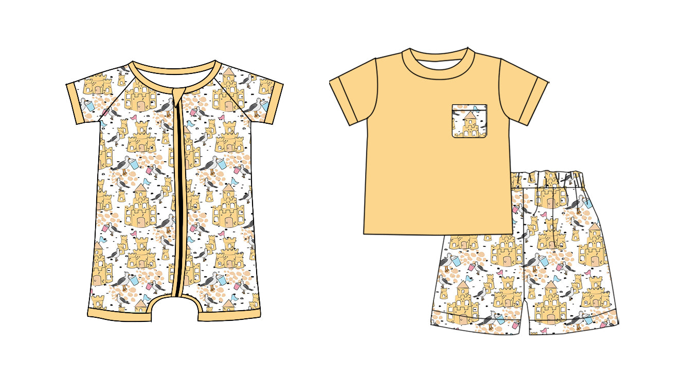 25.11.14 custom each style moq 5 eta 6-8 week Sibling Sister castle baby boy short sleeve shorts sets and boy rompers match family design